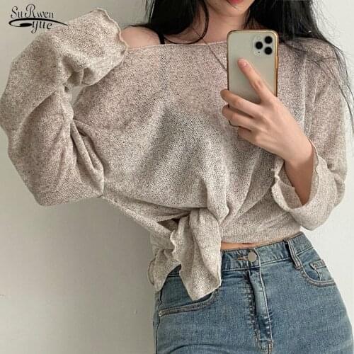 Blusas 2021 Summer Autumn Thin Lazy Wind Women Blouse O-neck Pullover Tops Solid Korean Loose Sunscreen New Lady Clothes 14746