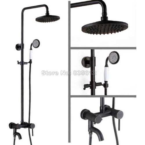 Black Oil Rubbed Bronze 8" Shower Head Bathroom Wall Mounted Rain Shower Faucet Set / Single Handles Bathtub Mixer Taps Wrs363