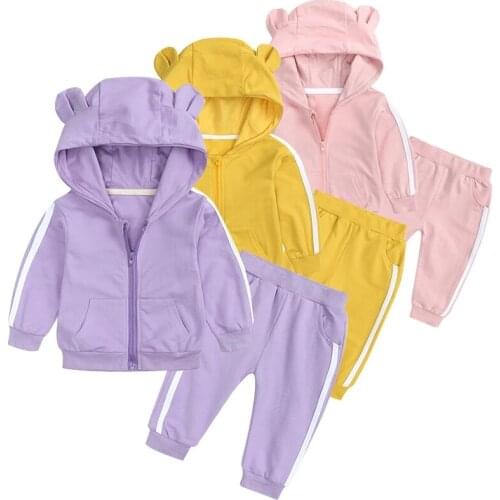 Spring Autumn Baby Girl Clothes Side Stripe Hoodies Sweatshirts Pants 2Pcs/set Children Outfit Infant Kids Boy Casual Tracksuit