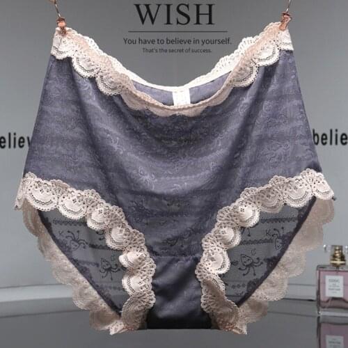 Womens Sexy Panties Large Sizes New Thin Lace Ruffles Transparent Hollow Out Cute Panties Plus Size Underwear High Waist Briefs