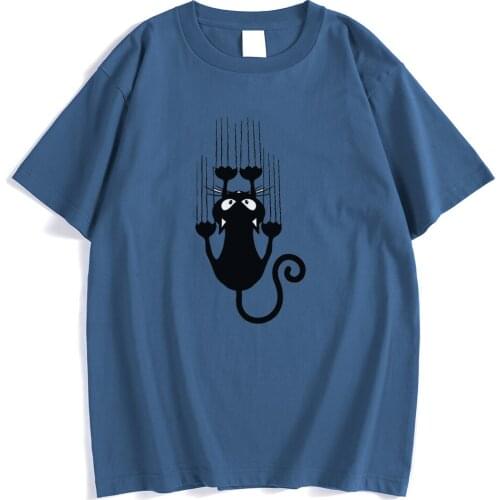 Cute Black Cat Climb Wall Printed Mens T-Shirt Simplicity Fit T-Shirts Cool High Quality Tshirt Creativity Loose Men Clothing