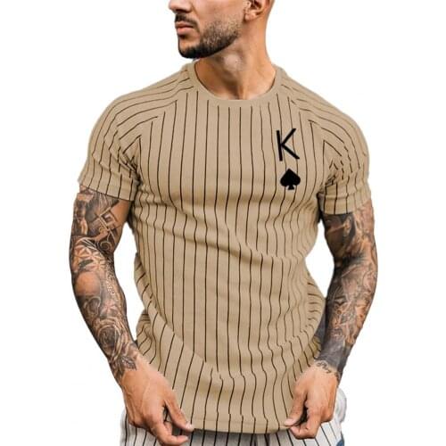 Summer Men T-shirt Spade Ace Poker Print Vertical Stripes Slim Top Short Sleeve Casual Mens Streetwear Top Tees футболка мужская