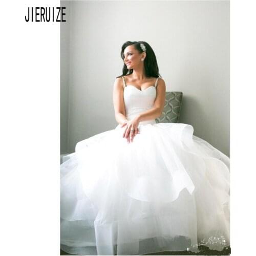 JIERUIZE Simple Spaghetti Straps Mermaid Wedding Dresses Lace Up Back Tiered Skirts Wedding Bridal Gowns Vestido De Noiva