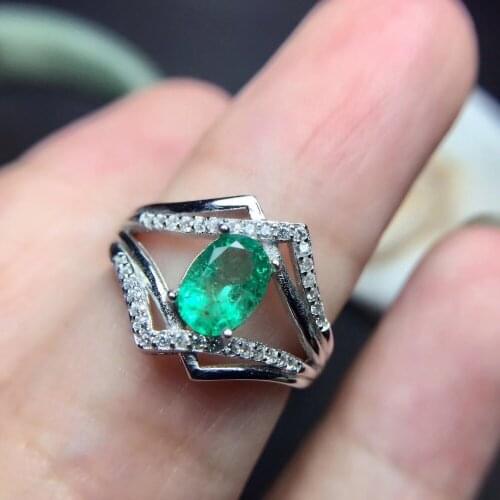 Natural emerald ring Free shipping 925 sterling silver 5*7mm gemstone Fine jewelry