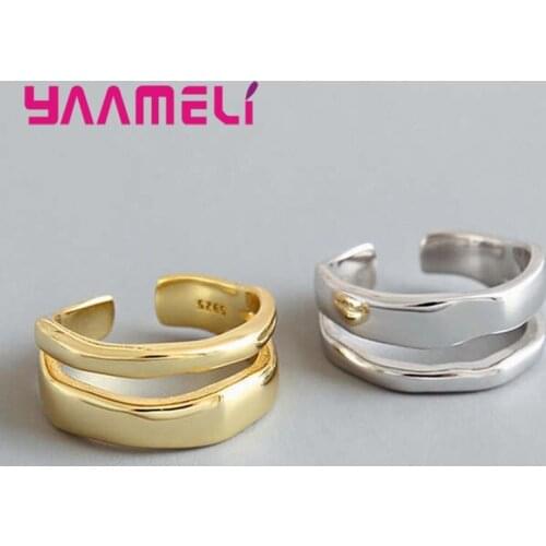 New Charming Irregular Double Layer Wave Opening Rings Adjustable For Women 925 Sterling Silver Finger Jewelry Accessories