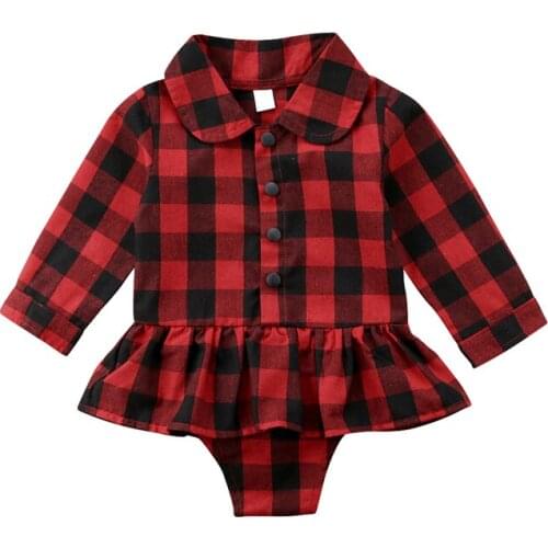 2020 Christmas Newborn Toddler Baby Girls Plaid Romper Long Sleeve Jumpsuit Dress Tops Outfits Baby Clothing