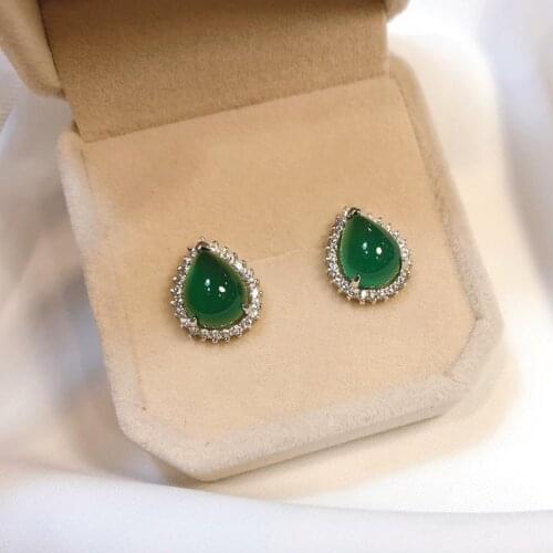 Natural Hetian jasper drop-shaped earrings, exquisite charm, diamond-set sparkle, womens brand silver jewelry