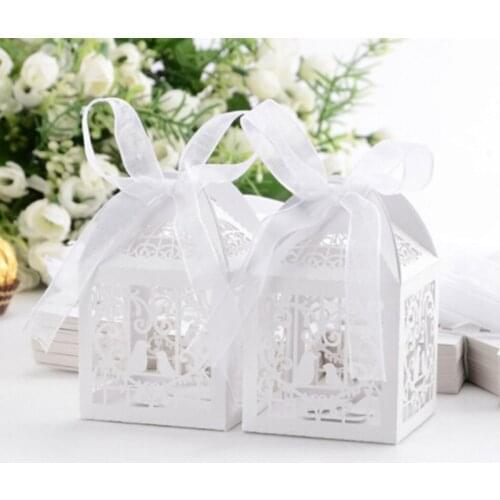 10pcs Hollow Cut Mini Bird Cage DIY Candy Cookie Gift Boxes With White Ribbon Romantic Wedding Decoration Favor