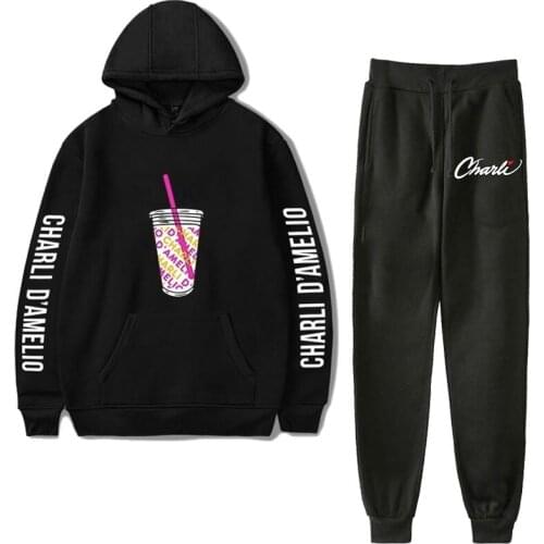 Trendy Charli Damelio Sweatshirt Pants Suit Printing Pullover Hoodie Couple Sweatshirt For Men Women 2-Piece Set Sportswear Tops