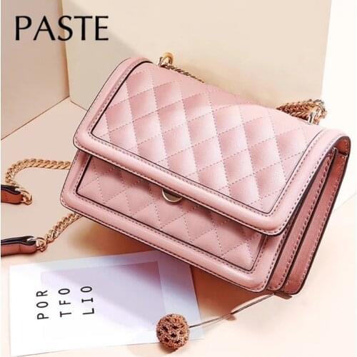 Wholesale Summer Rhombic Deisgn Womens Messenger Bag 100% Cow Leather Female Crossbody Bag Chic Ladies Shoulder Bags Chain
