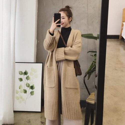 2019 Autumn and Winter Sweater Coat New Korean Womens Loose Thick Long Knit Cardigan Sweater Women Jacket Casual Tops f2040