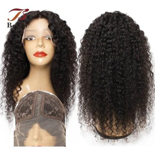 BOBBI COLLECTION T Lace Wig Middle Part Jerry Curly Human Hair Wigs Natural Color 10-26 inch 130% Density Remy Hair