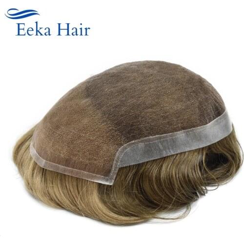 French Lace Men Toupee Breathable Natural Hairpiece Clear Poly At Sides And Back Toupee For Men Hair Replacement System( Dawn)