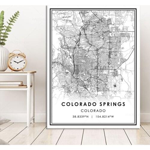 Black and white Posters COLORADO SPRINGS map wall art canvas painting hd print for Living room Bedroom Bar Cafe Home Decoration
