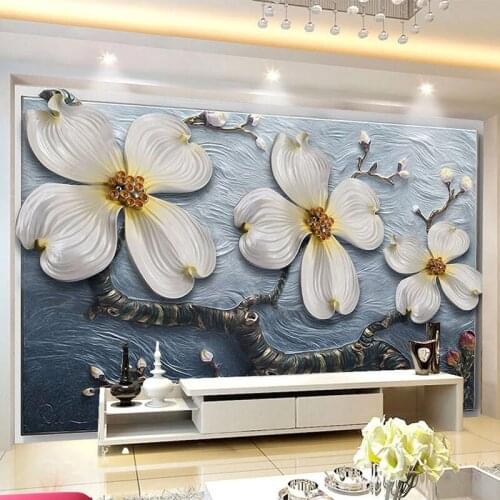 Custom 3D Stereo Relief Flowers Mural Wallpaper Living Room TV Sofa Bedroom Background Wall Decor Papel De Parede Wallpapers 3 D