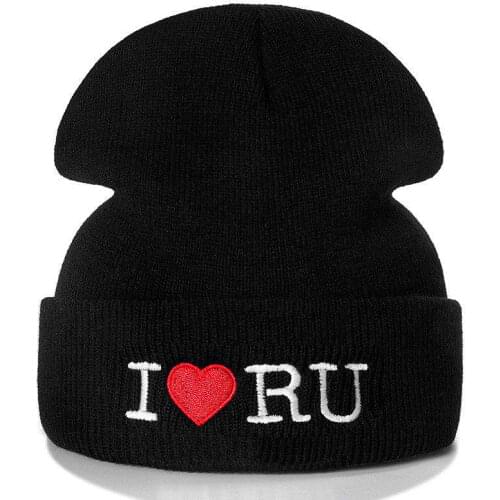 Letter I LOVE RU Letter Cotton Casual Winter Hats For Men Women Warm Knitted Hat Fashion Solid Streetwear Beanie Cap