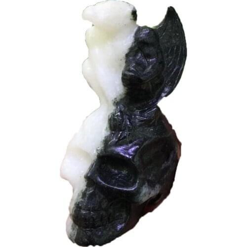 Natural Quartz Skull Mineral Tai Chi Stone Carving Yin And Yang Face Skull Statue Healing Reiki Witchcraft Energy Decor Gift