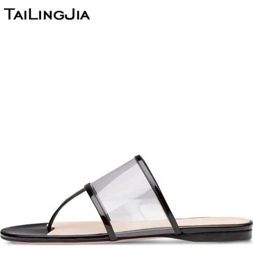 Transparent PVC Flat Slippers Women Slide Thong Sandals Flip Flops Summer Casual Shoes Ladies Clear Slides Large Size 2018