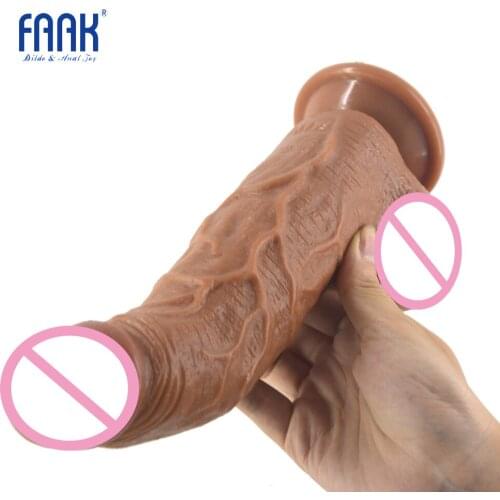 FAAK Thick Realistic Dildo Suction Cup Curved Big Penis G Spot Stimulate DBSM Extreme Deep Anal Brown Dick Erotic Products Teens