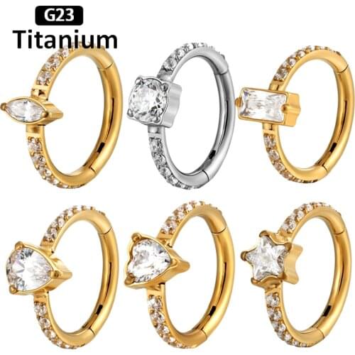 1 PS New G23 Titanium Zircon CZ stone hight Segment Rings Open Small Septum Piercing Nose Earrings fashion body piercing jewelry
