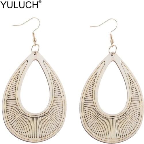 YULUCH Fashion Hollow Wood Water Drop Earrings Personality Jewelry Ethnic African Indian 8 Colors Beige Yellow Pendant Earrings