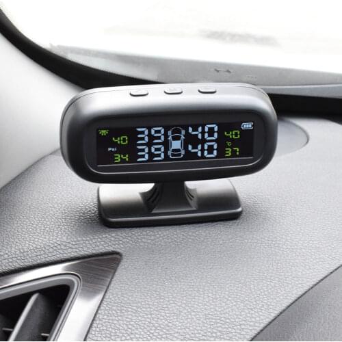 Car Solar Power Charging TPMS Tire Pressure Monitoring System Sensor Alarm Detector Digital With LCD Color Display