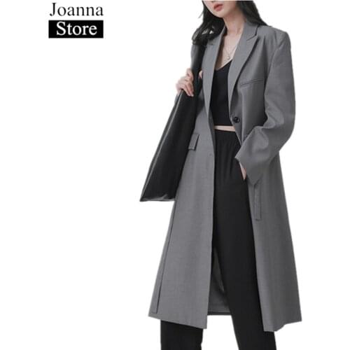 Spring New Long Windbreaker Women Lapel Long Sleeve Pockets Single-Breasted Belt Slim Coat Black Plus Size Loose Casual Clothes