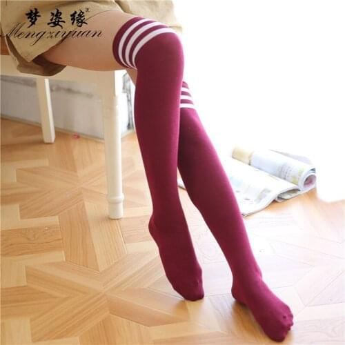Womens Stockings Stockings over the Knee Socks Hold-Ups Wine Red Three-Pole Thigh High Socks Factory Outlet