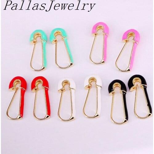 8Pairs Gold FIlled blue black red white pink 5 colors Enamel safety pin earring Trendy fashion women jewelry