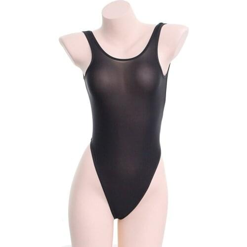 Women Swimsuit Transparent Swimwear Clothes Office Sukumizu Ladies Bodysuits Black Solid Sexy Korean Skinny Shirt Bodysuit