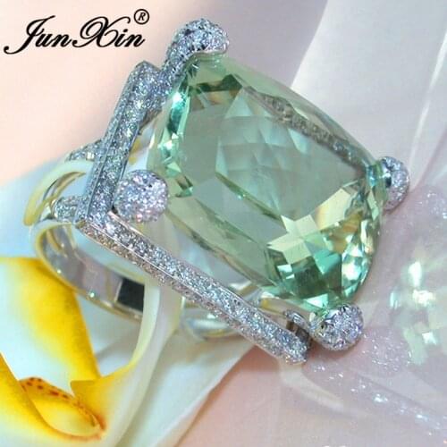 Cute Female Big Green Stone Ring Fashion Silver Color Zircon Wedding Rings For Women Bridal Love Engagement Ring