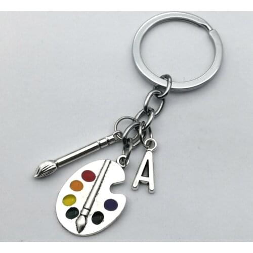 1pcs Painter Palette Oval Tool Brush colors Keychain Draw Letter A-Z Entrepreneurial Keychain Personalizeds Gift for Painter
