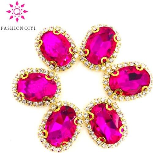 10pcs/pack Rose oval shape strass sew on rhinestones 10X14mm/13X18mm/18X25mm Gold bottom crystal buckle DIY Jewelry Accessories
