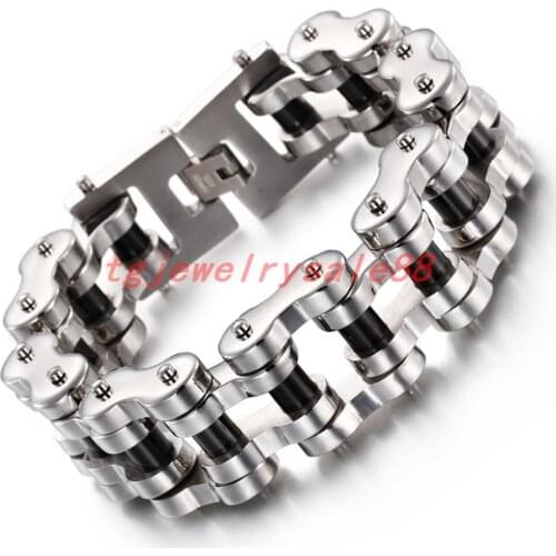 206g Huge Heavy Silver Color Black Color Motorcycle Link Chain Bangles Strong Mens Jewelry 22mm Wide Stainless Steel Bracelet