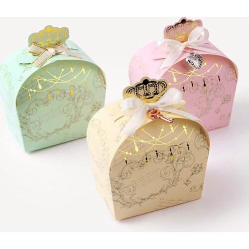 5pcs Upscale An crown Bronzing Merci Candy Bag French Thank You Wedding Favors Gift Box Package Birthday Party Favor Bags