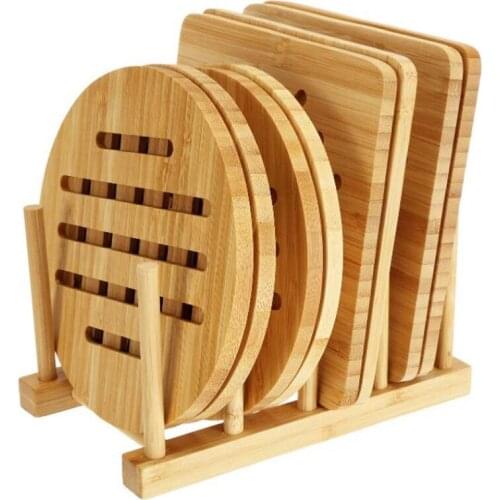 Bamboo Trivets with Dish Rack,Bamboo Hot Pads Trivet,Heat-Proof Mat for Storage Racks for Hot Dishes,Pot,Bowl,Teapot,Etc