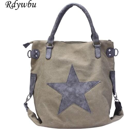 Rdywbu Big Star Canvas Tote Handbag - Multifunctional Unisex Travel Shoulder Bag Letters Printing Crossbody Messenger Bags B611