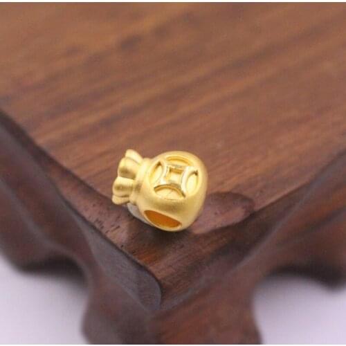 New Pure 24K 3D Yellow Gold Bead 10x8mm Lucky Coin bag Bead 0.88g