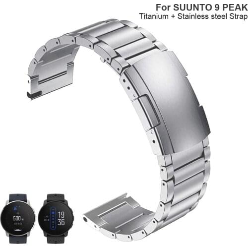 Black/Silver Titanium + Metal Steel Clasp Strap For Suunto 9 Peak Watch Band Watchband Bracelet Wristband Replace Accessories