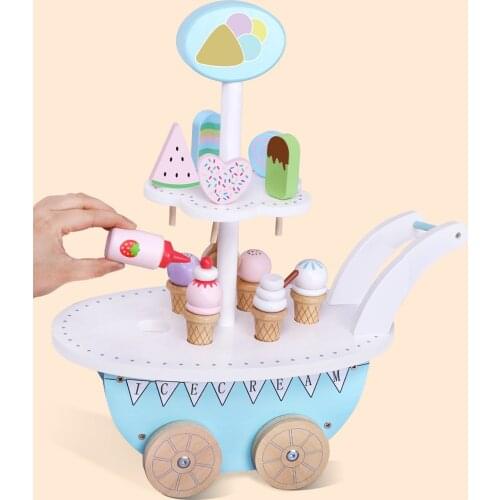 Wooden Toys Ice Cream Car Toy Ice Cream Toy Cart for Kids, Educational Toy
