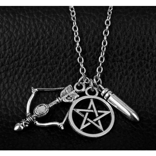 Dongsheng Supernatural Necklace Pentagram Pentacle Castiel Bow and Arrow Witch Protection Star Amulet Necklace Gift-30