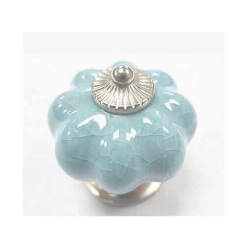 Haplopore Ceramic Pumpkin Knob Cabinets Door Handles Calving Blue Pull Drawer Hallowmas