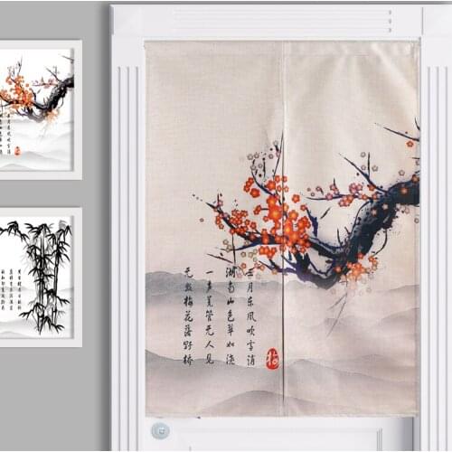 Meilan bamboo chrysanthemum Chinese style Retro Door Curtain Linen Tapestry Study Bedroom Home Decor Bedroom Kitchen Curtain