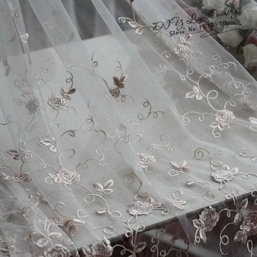 Lace Edge Trim Sewing Supplies Handmade Garments Embroidered Lace Fabric in Gold, Veil Lace