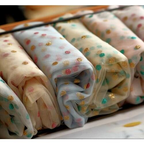 160cm Width Mesh Foil printed Dots Polka Lace Fabric Clothing Girls Dress sewing Handmade Bowknot Materials Wedding Decorations