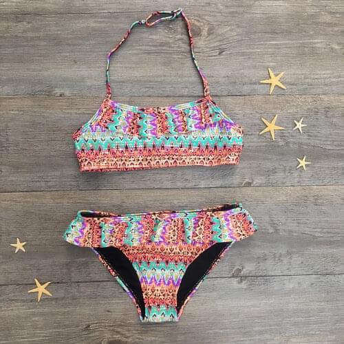 2020 Girls Two-piece Swim Suits Bikinis Print Flower Girl Bikini Set Swimsuit Children Swimwear Kids Bathing Suit Girl Beachwear