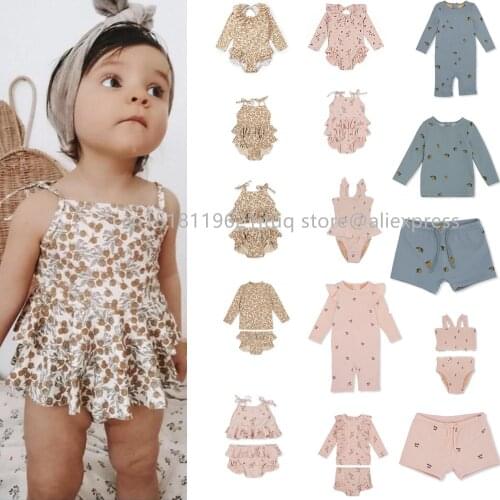Baby Girls Boys Swimwear 2021 New Summer KS Brand Toddler Inafant Swimsuit Floral Child Bathing Suit Sisters Brothers Matching
