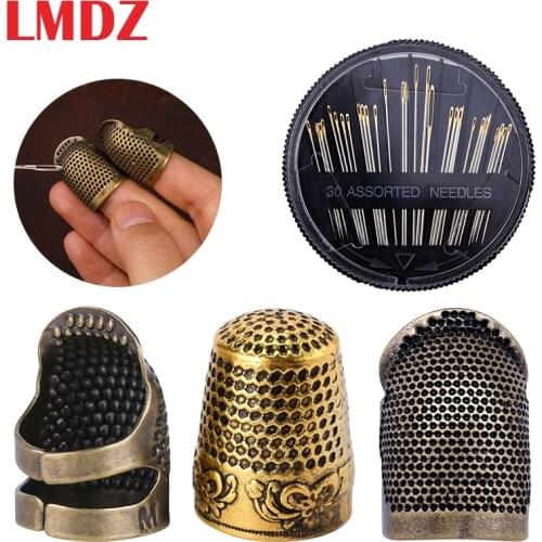 LMDZ Finger Protector Thimble&Sewing Needles Set Antique Thimble Ring Handworking Embroidery Needle Stitch Craft Accessories