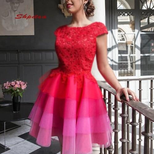 Little Red Lace Short Homecoming Dresses Women Girl Plus Size 8th Grade Mini Semi Prom Cocktail Formal Graduation Dress