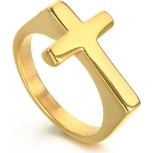 Mens Simple Fashion Gold Black Cross Christian Amulet Ring